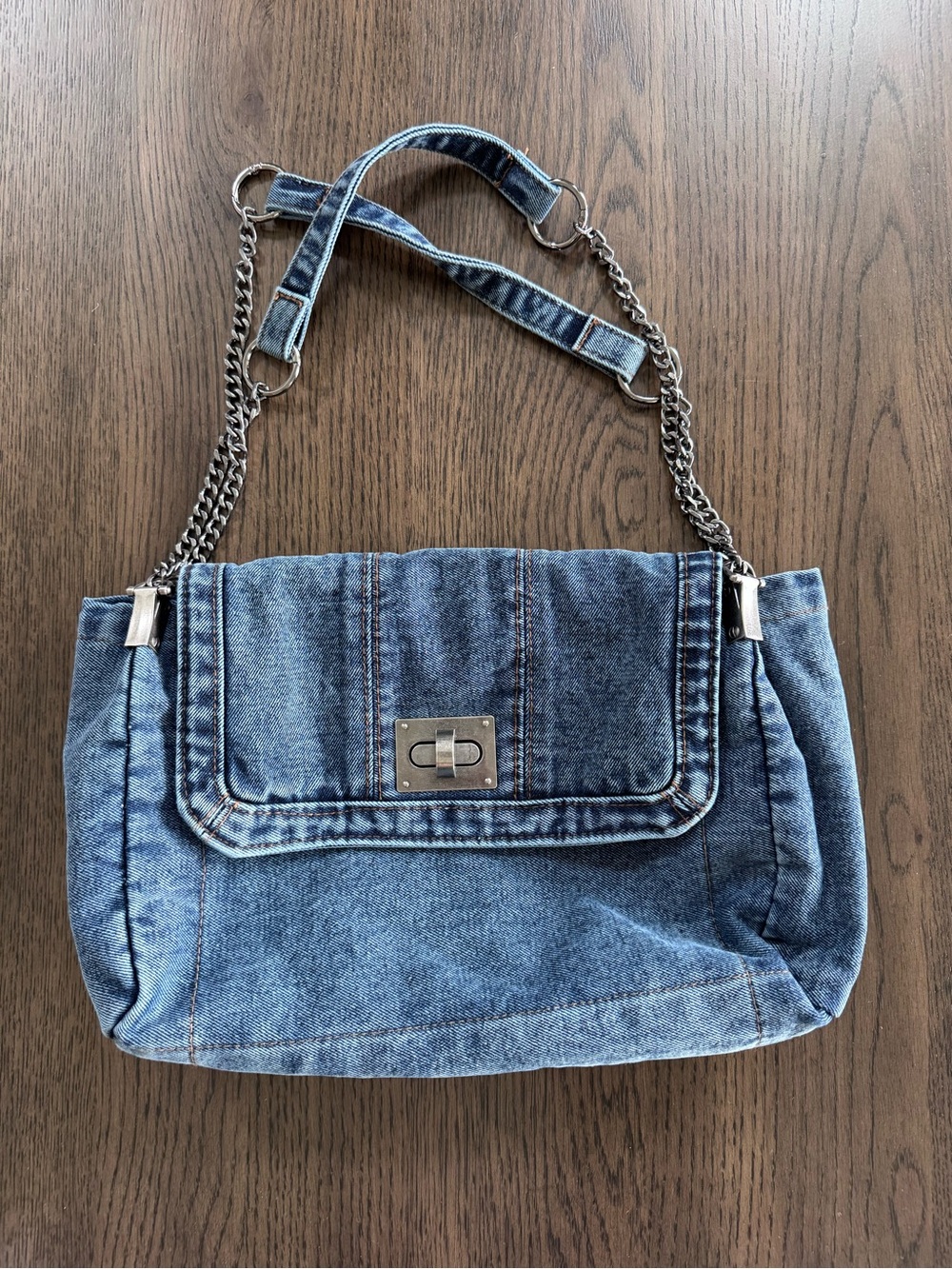 NWOT Denim Shoulder Bag with Chain Strap - Blue